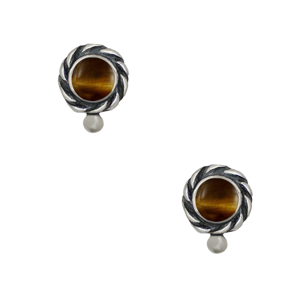 Sterling Silver Petite Tiger Eye Post Stud Earrings